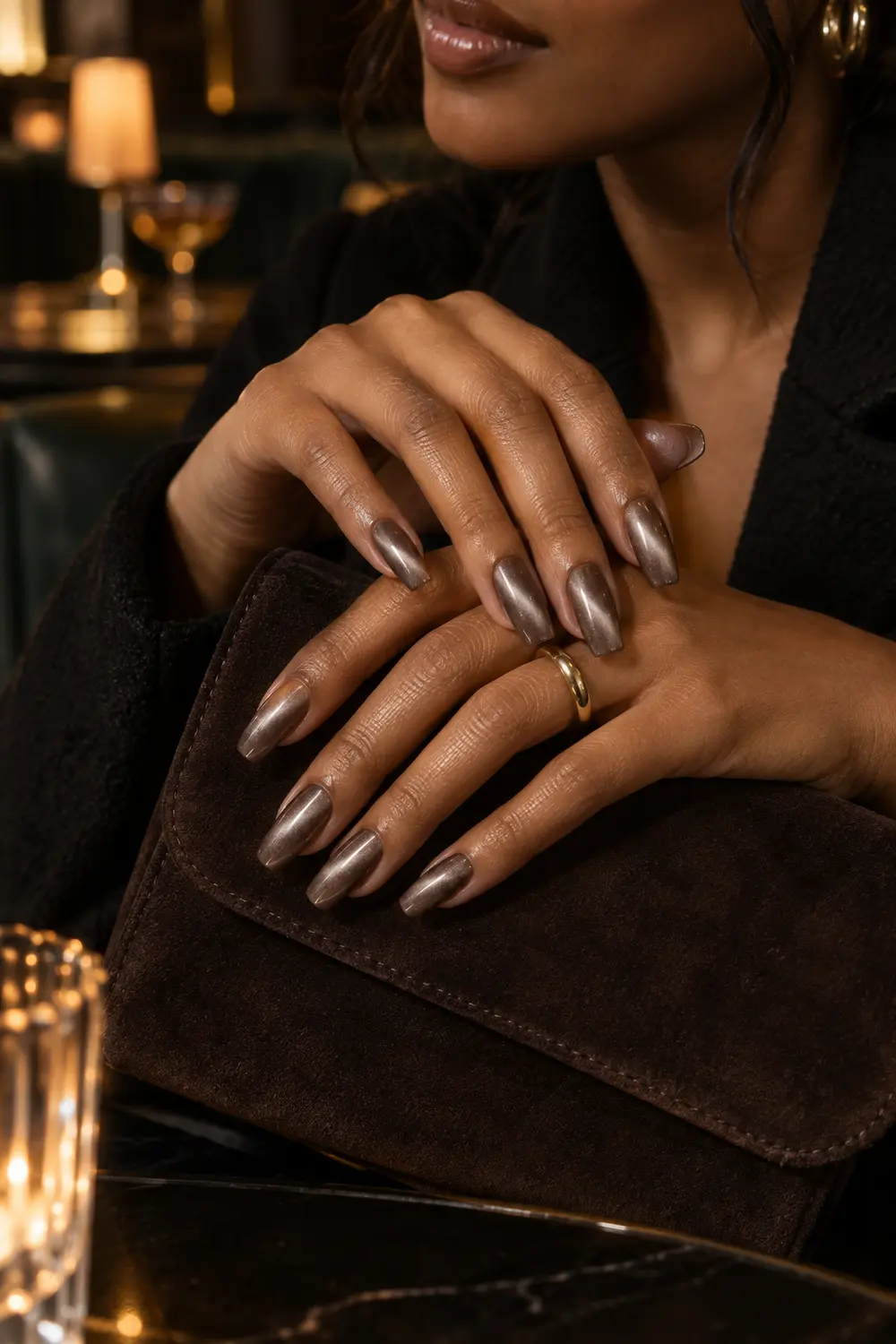Velvet magnetic cashmere taupe coffin nails