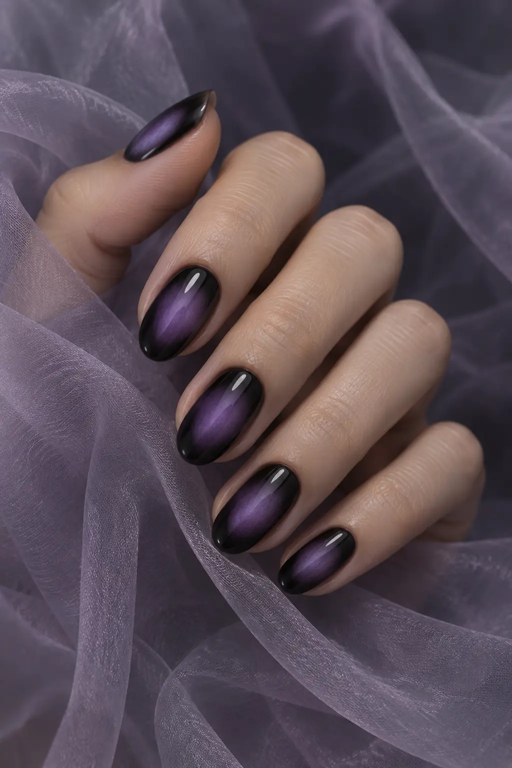Smoky purple aura nails with dark diffused borders