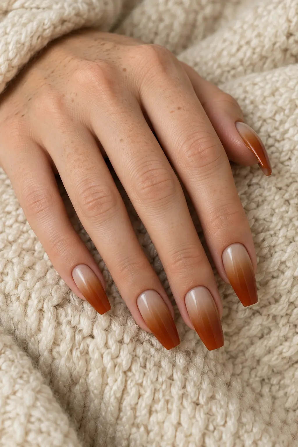 Cream cinnamon and burnt orange pumpkin spice ombre nails