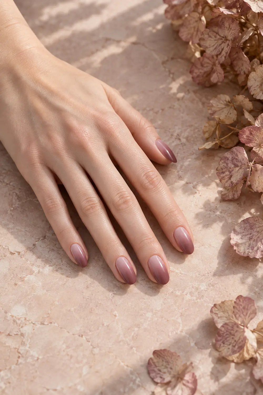 Dusty rose to mauve ombre nails