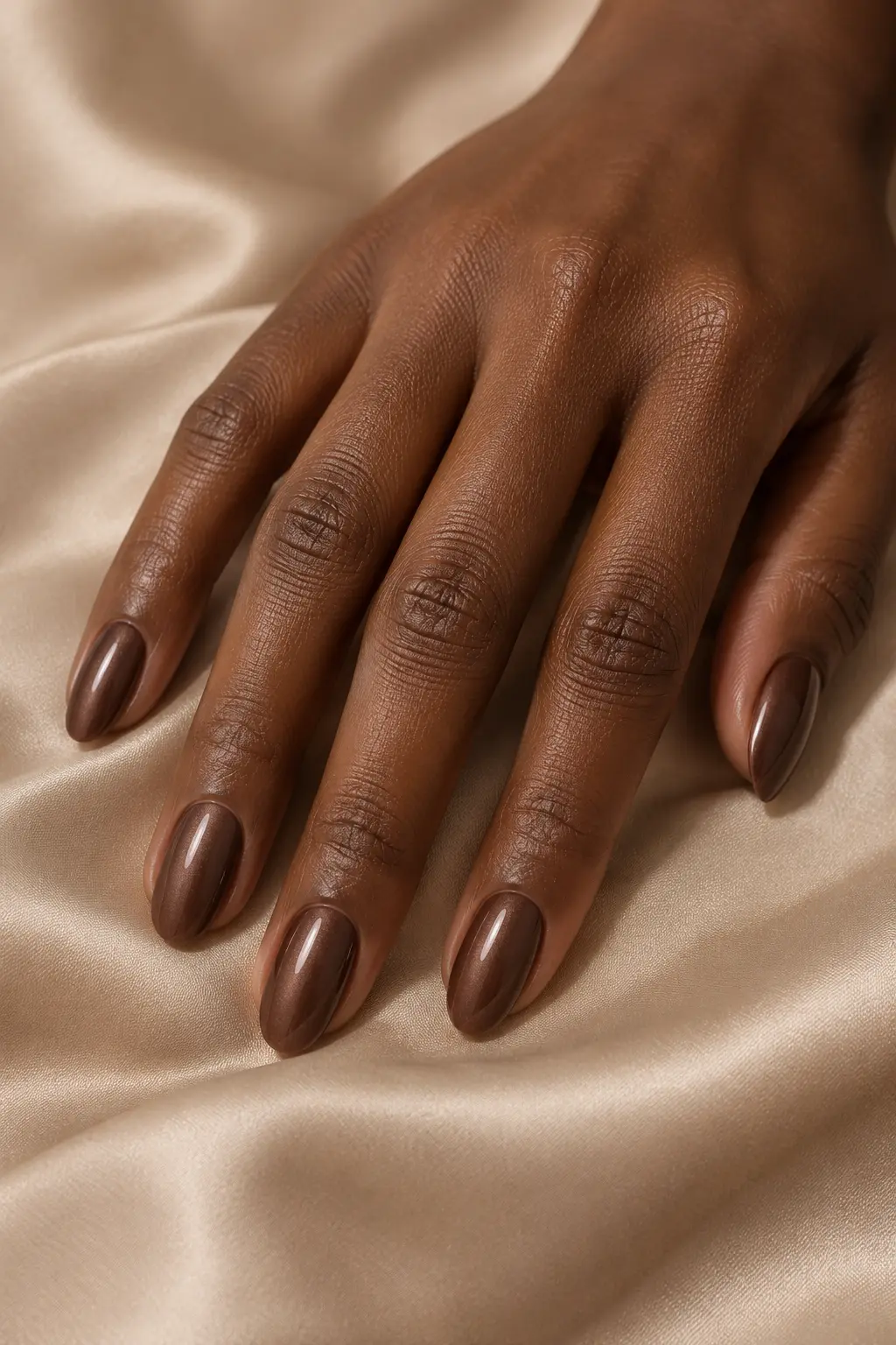 Pearlescent chocolate brown glazed nails
