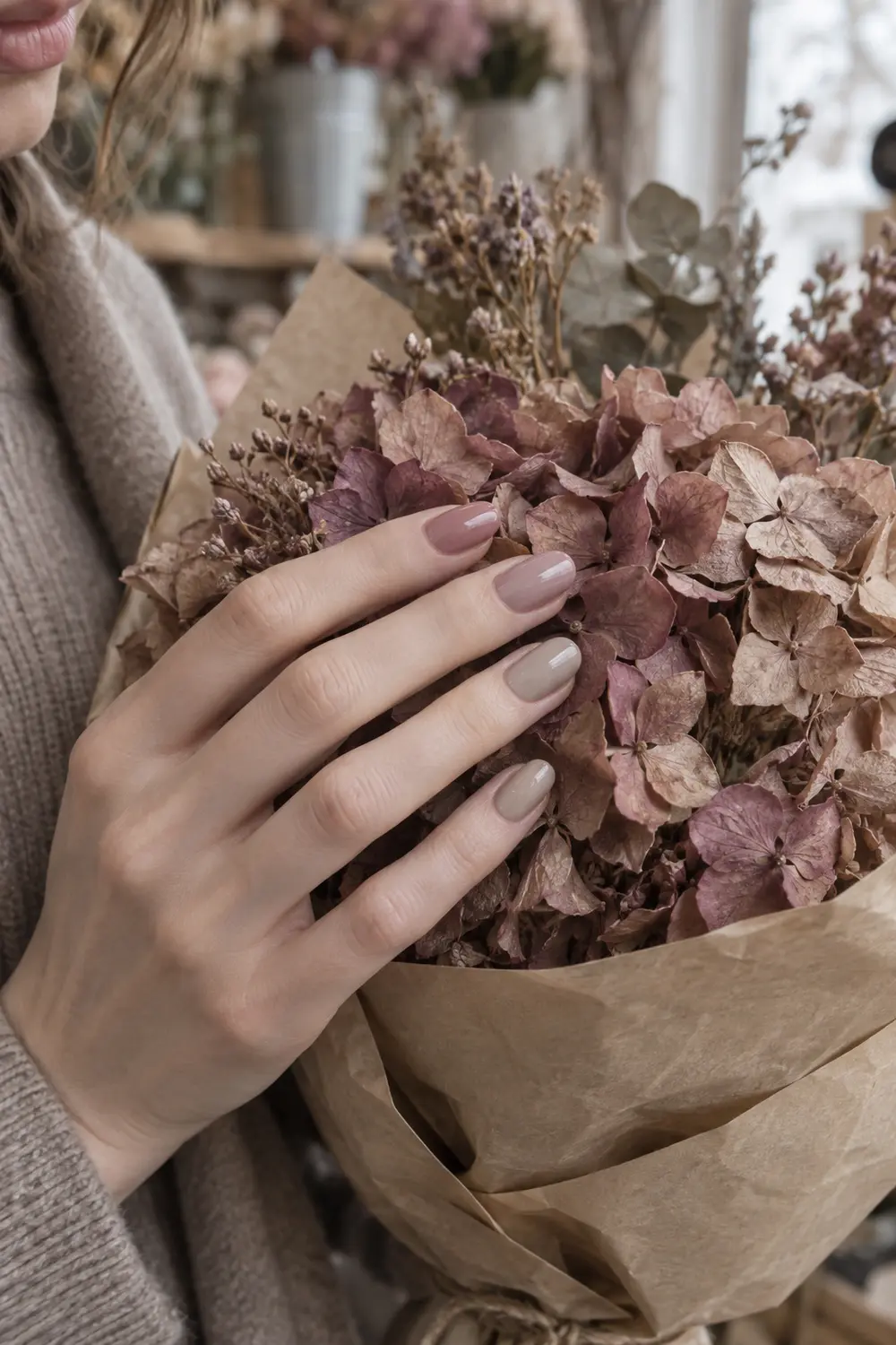 Rose to cashmere taupe tonal gradient manicure