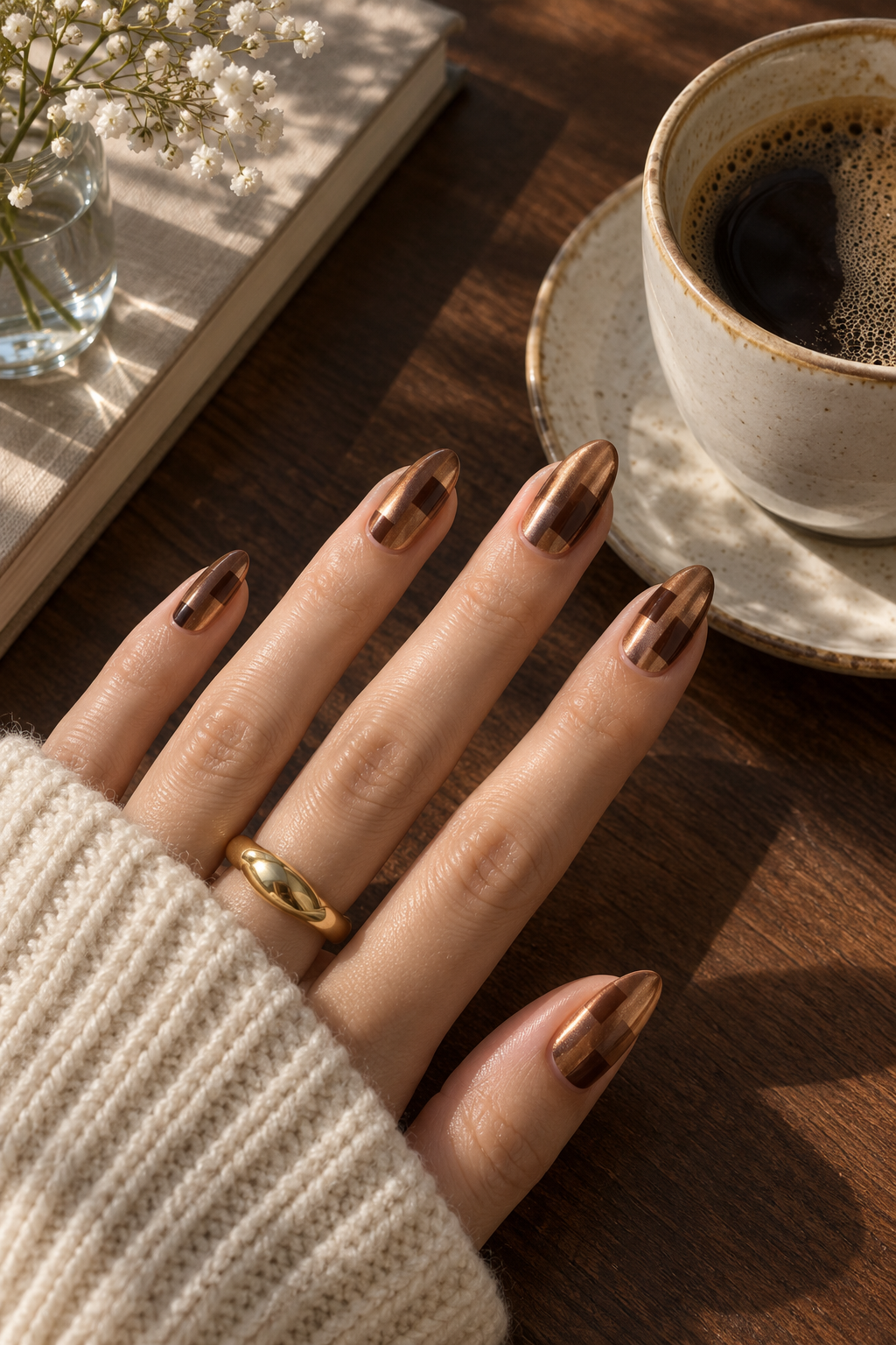 Cinnamon chrome square fall nails