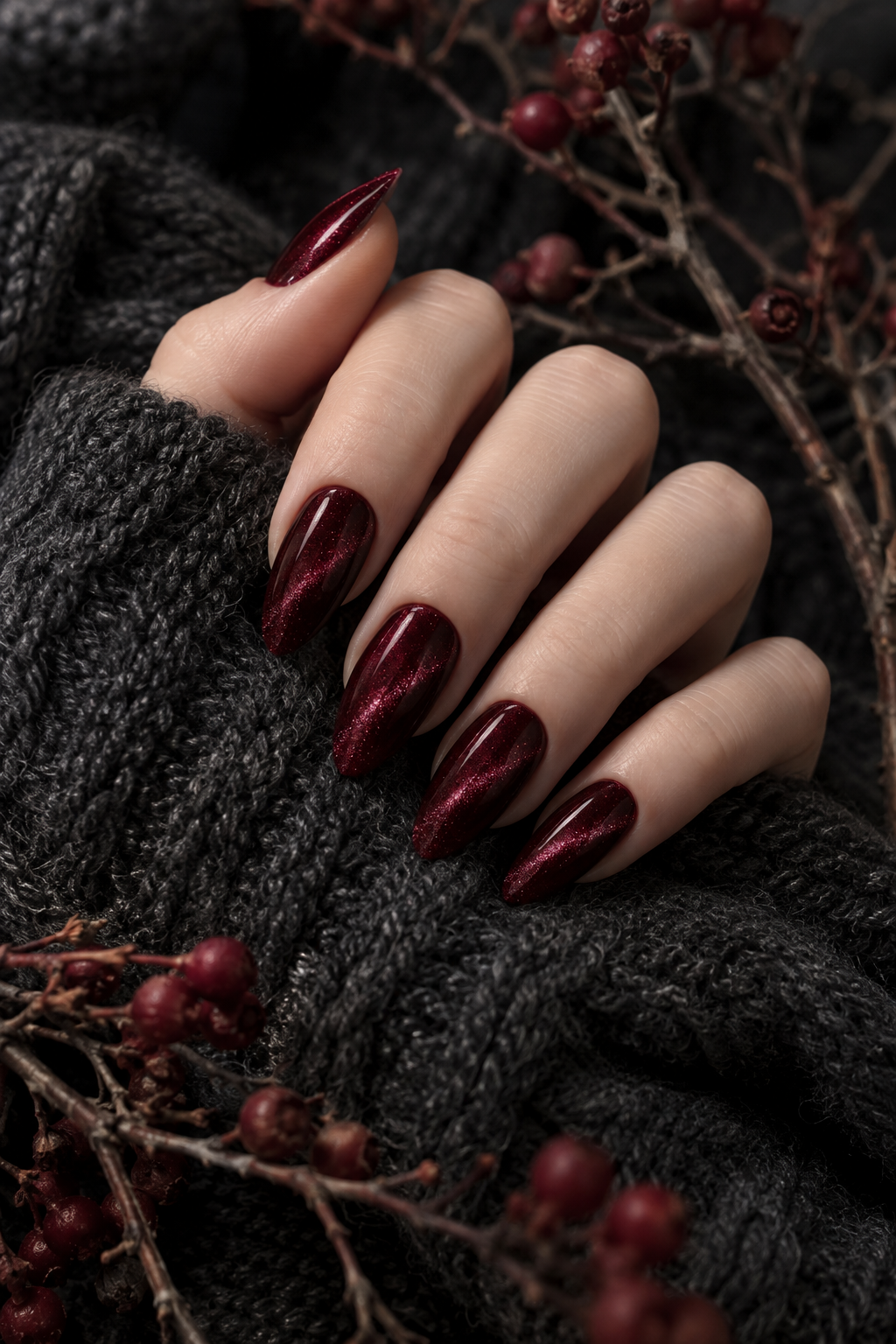 Burgundy velvet fall nails