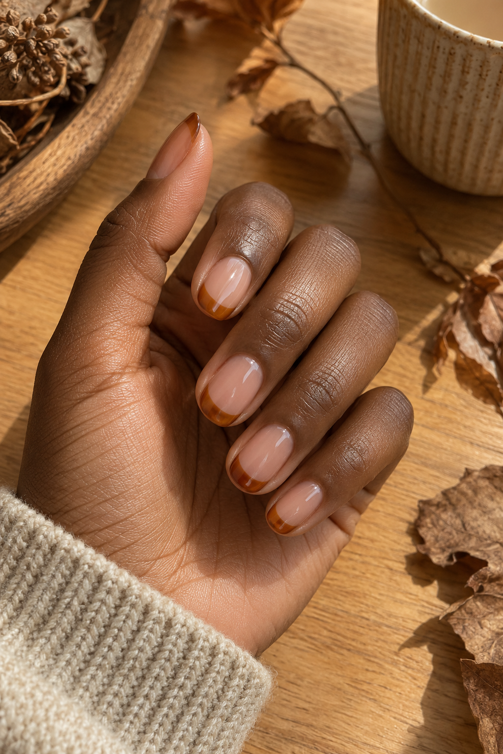 Caramel jelly tip fall nails