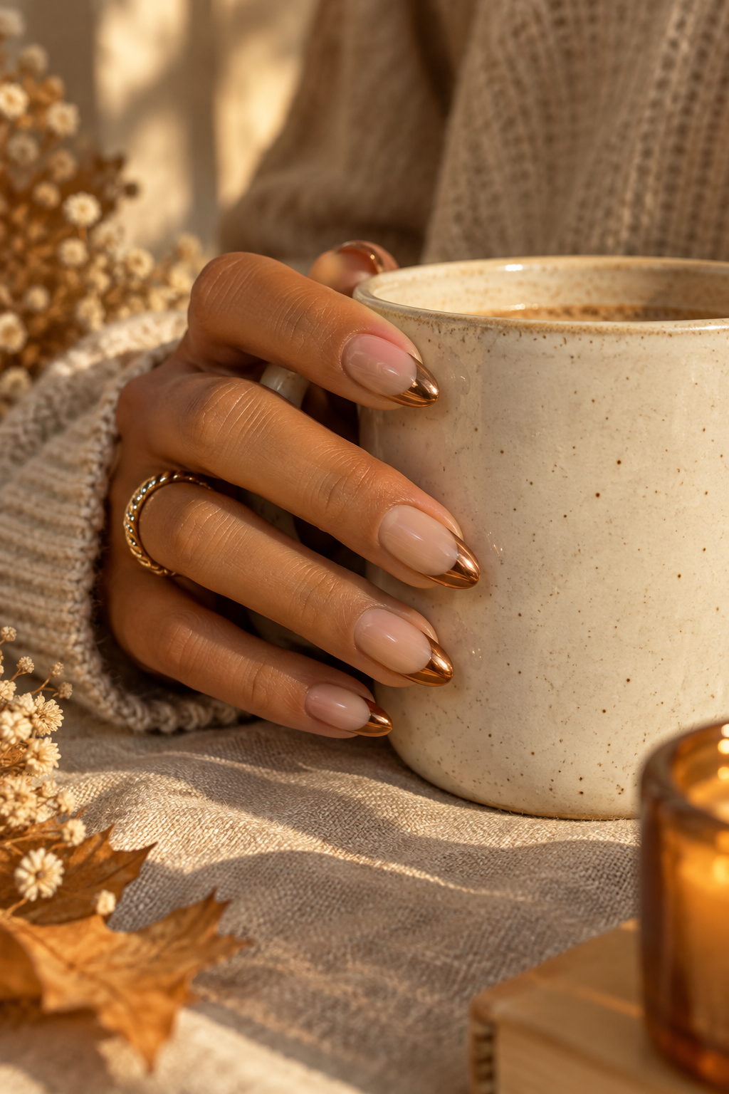 Copper chrome French fall nails