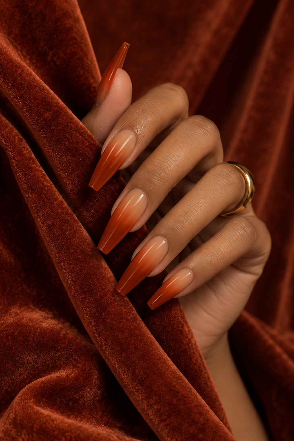 Burnt orange ombre fall nails