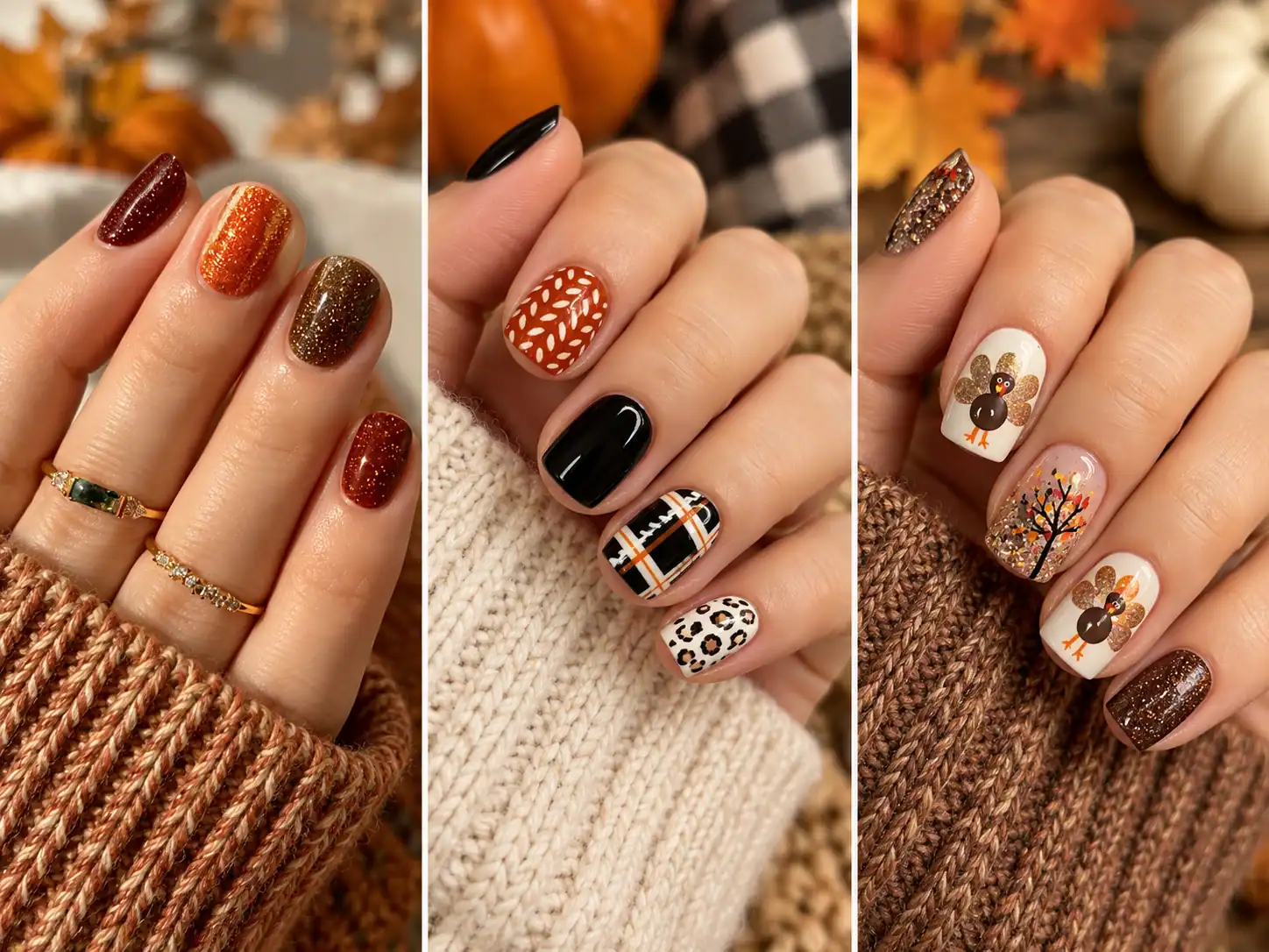 10 Short Thanksgiving Nail Ideas: Turkeys, Plaid and Fall Shades